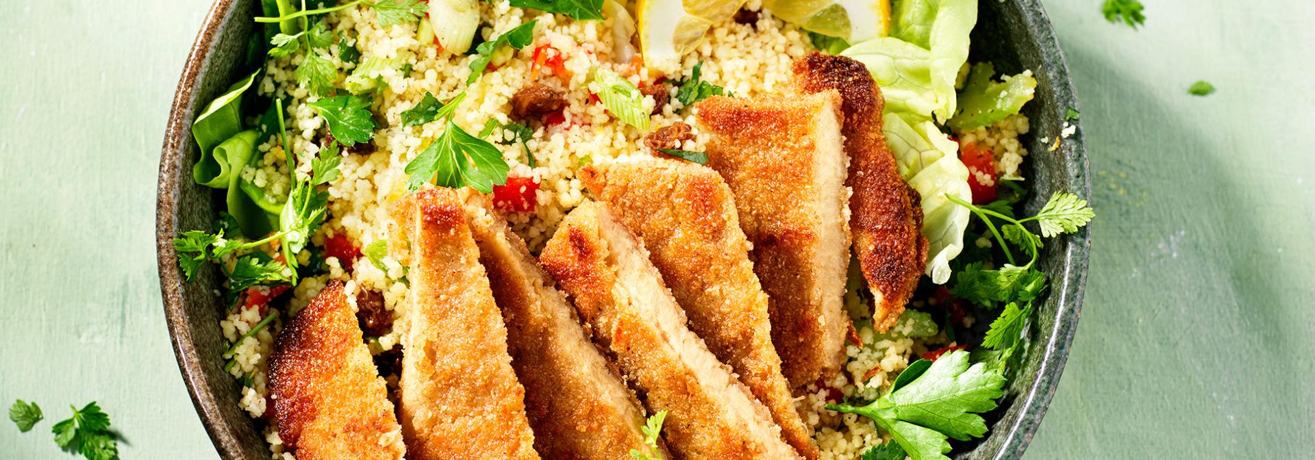 Végan Schnitzel et couscous aux légumes