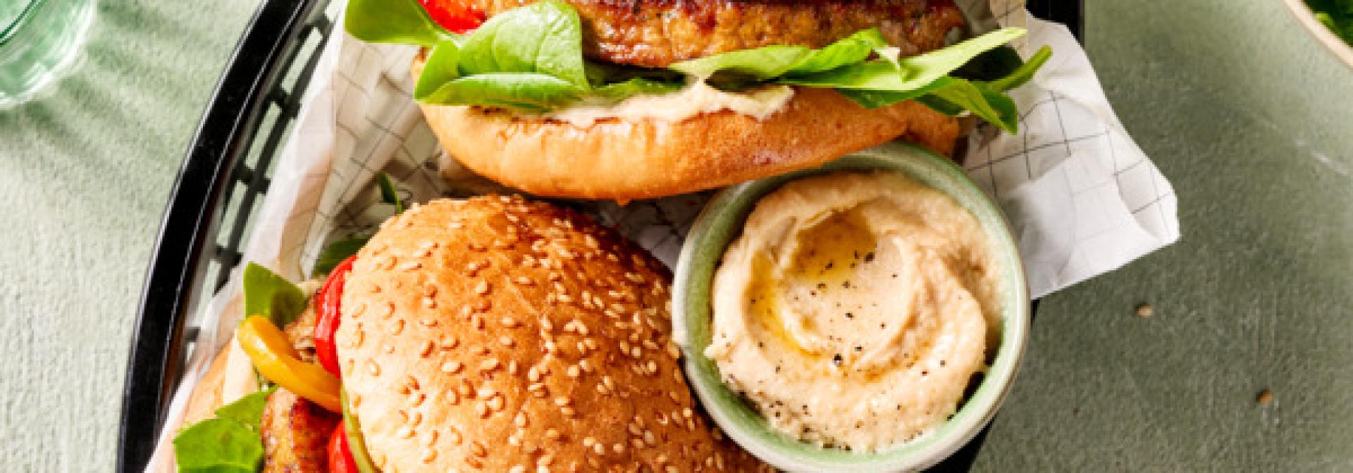 Burber vegan grillé au houmous