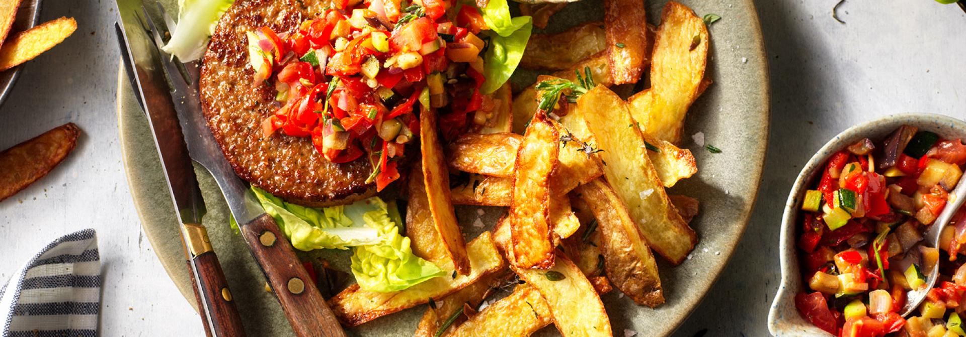 Geen verspilling Sensationele hamburger met Ailoli en aardappelschillen