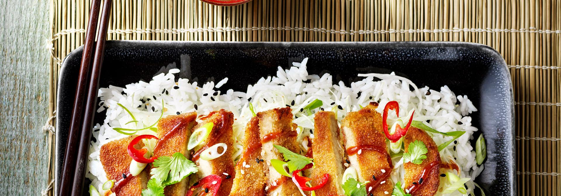 Tonkatsu-style Sensational Schnitzel with rice