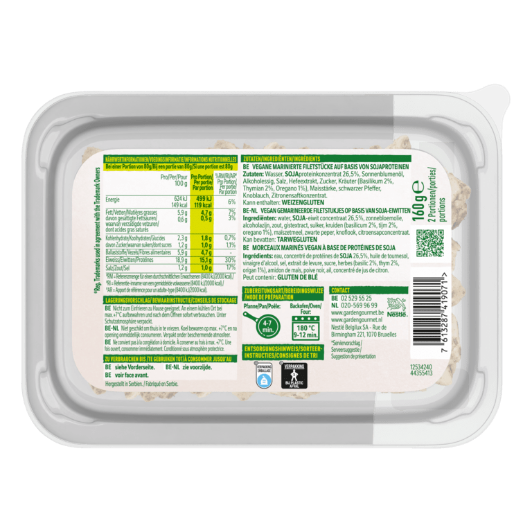 Garden Gourmet Filet Pieces Mediterranean Style Back of Package