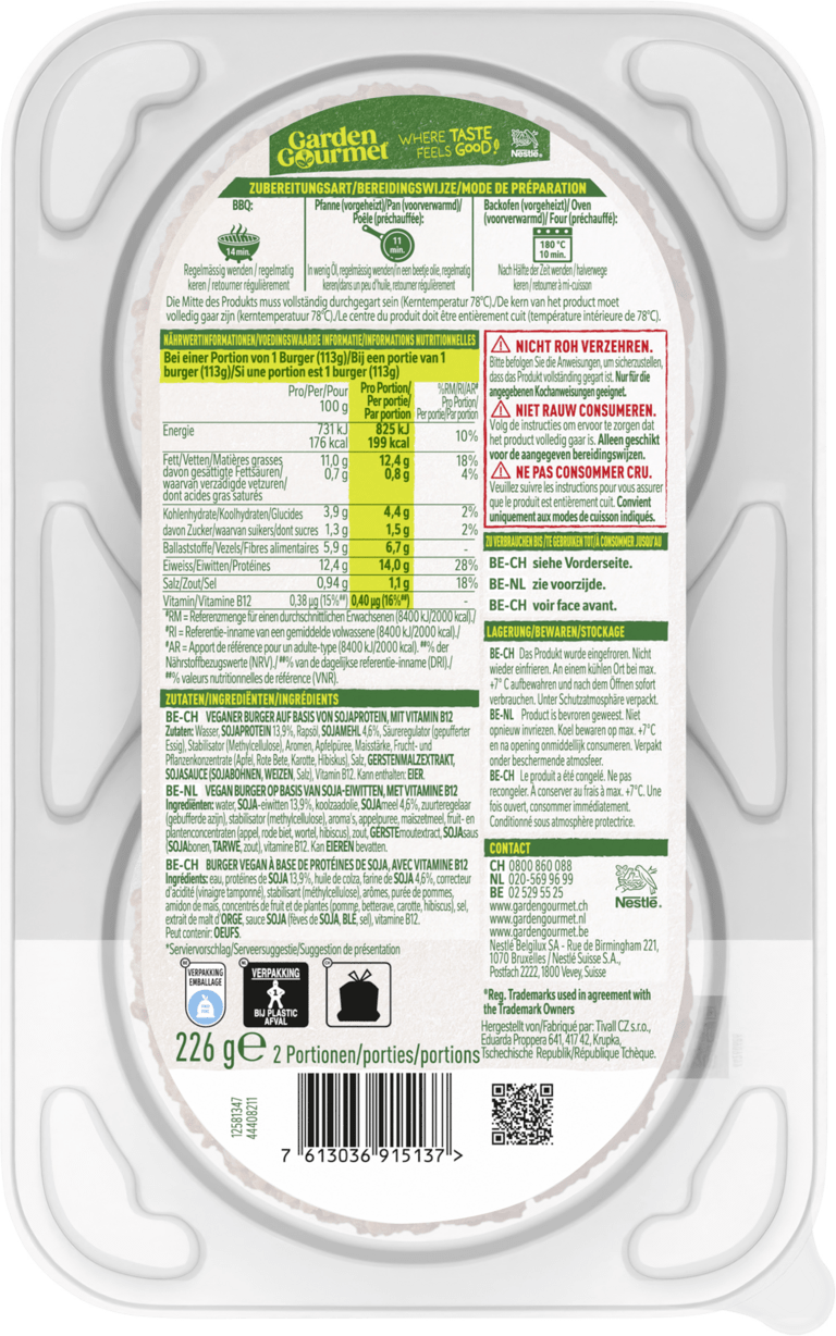 Garden Gourmet Sensational Burger Back of Package