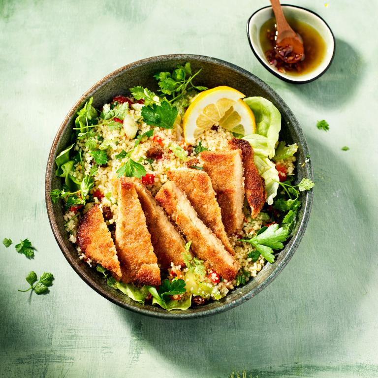 Végan Schnitzel et couscous aux légumes
