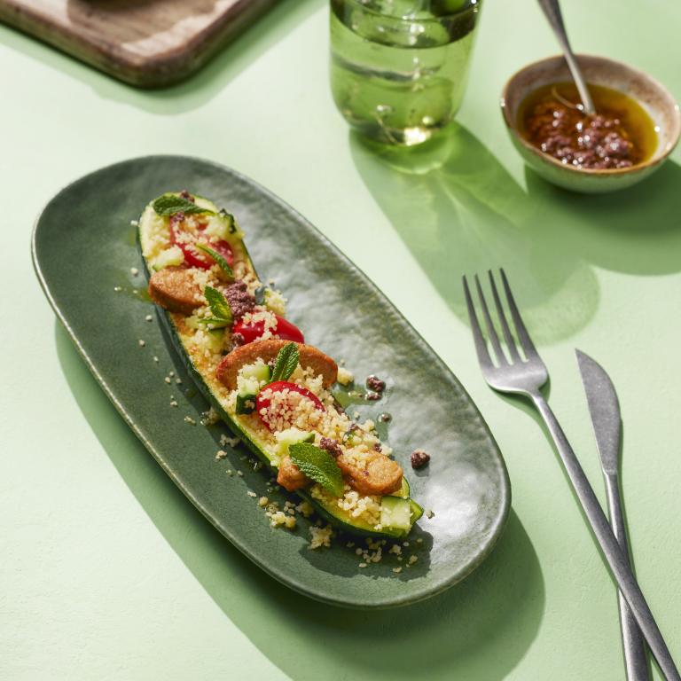 Lightly Roasted Pieces in Gegrilde Courgetteboten