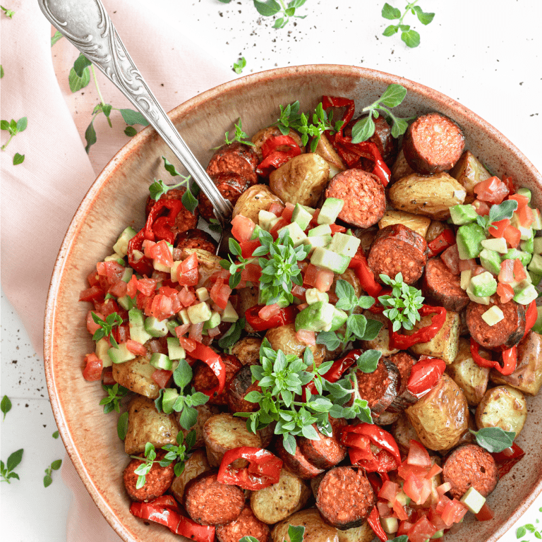 Salade de Sensational Chorizo, avocat, grenailles et poivron grillé