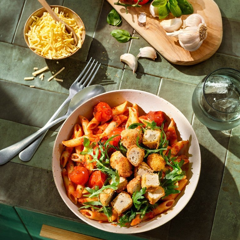 Pâtes arabiata et tofu croustillant