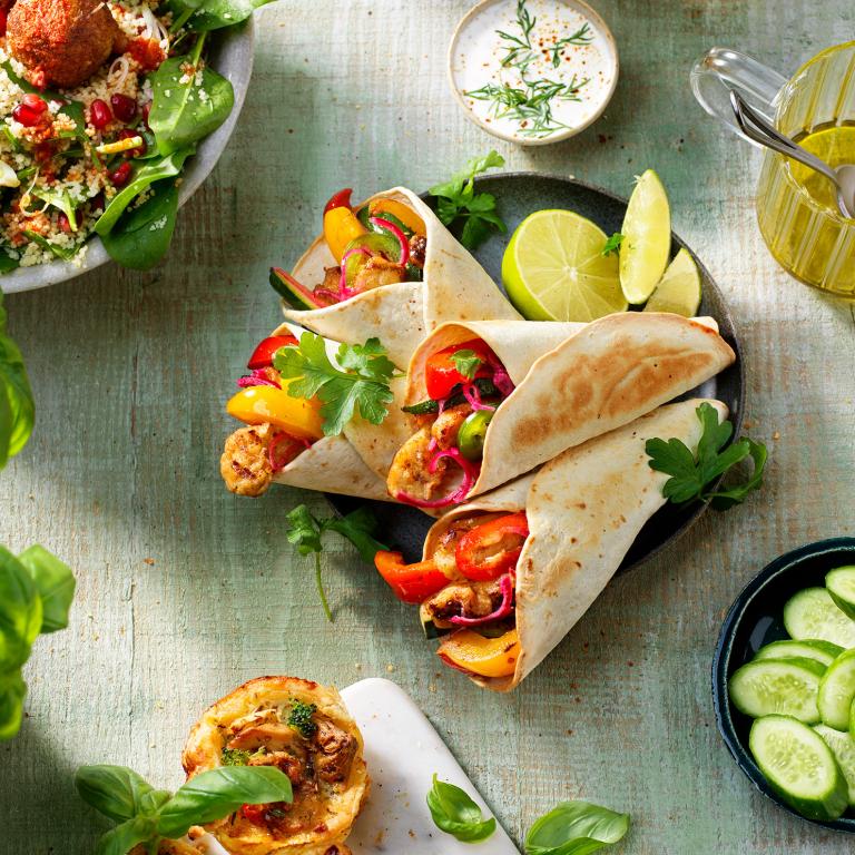 Mini wraps met gegrilde stukjes Minitaco's met gegrilde stukjes