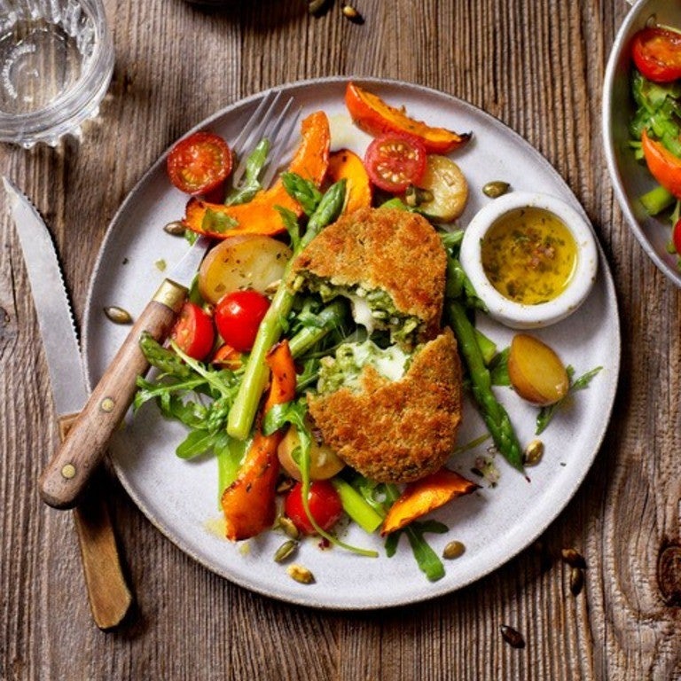 maaltijdsalade met pompoen en asperges